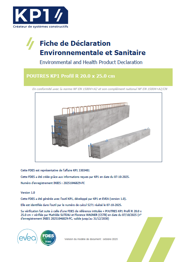 FDES Poutre béton KP1 - Profil R 20 x 25 cm